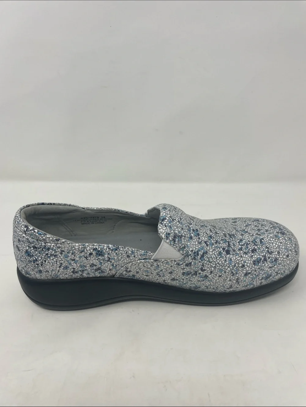 Alegria By PG Lite Leather Sparkling Blue Silver Slip-On Flats Size  7.5